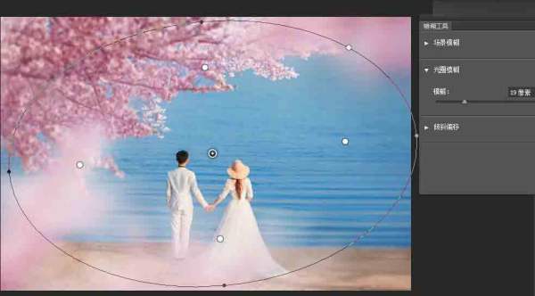 Photoshop合成唯美的樱花树下面朝大海的婚片美景